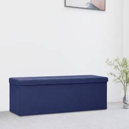 vidaXL Pliable Bleu Faux Lin Blue Banc de Rangement