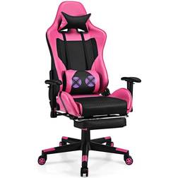 Costway Reclining Massage Rolling Office/Gaming Chair with Footrest Pink