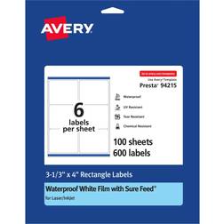 Avery Waterproof Rectangle Labels with Sure Feed 3-1/3 600 Labels 36573