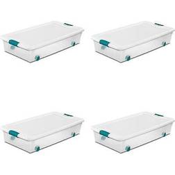 Sterilite 56 quart latching stackable wheeled storage container w/ lid, 4 pack