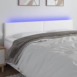 vidaXL À LED Meuble de Chambre À Coucher Accessoire de Lit Double Tête de Cadre de Lit Intérieur Blanc 200x5x78/88 cm Similicuir Tête de lit