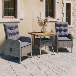 vidaXL 3-tlg Garten-Essgruppe Poly Rattan und Akazienholz Grau Essgruppe