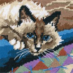 Mini Needlepoint Kit 5"X5"-Cuddly Cat Stitched