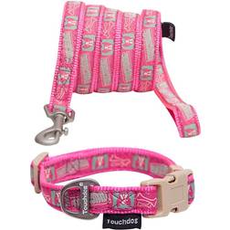 Touchdog 'Caliber' Designer Embroidered Fashion Pet Leash and Collar Combination, One Pink