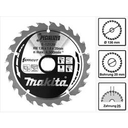 Makita Sägeblatt, CCM13625E SPECIALIZED EFFICUT Sägeblatt E-12120 136 x 1,4 x 20 mm 25 Zähne für Holz