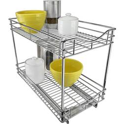 Lynk Professional LYNK PROFESSIONAL Slide Out Double Drawer Pull Out Two Tier Sliding Under Cabinet Organizer 11 in. Wide x 18 in. Deep Chrome, Silver