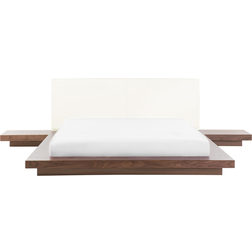 Beliani Lit Double Japonais 160 x 200 cm Marron À Tables de Chevet et Cuir pu Zen