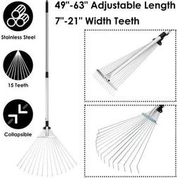 Global 63in adjustable garden leaf rake 15 teeth expanding