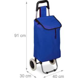 Relaxdays Chariot de courses, pliable, 25 l sac d'achats avec roulettes, chargeable jusqu'à 10 kg, 91 x 40 x 30 cm,bleu