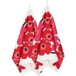 Marimekko Unikko Cream/Dark Red/Pink Viskestykke Hvid, Rød (70x47cm)