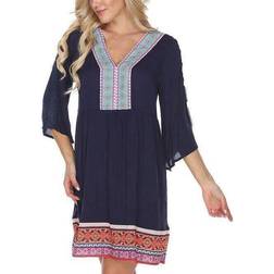 White Mark Gabrielle Embroidered Dress - Navy