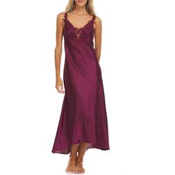 Flora Nikrooz Women's Stella Satin Venise Trim Lingerie Nightgown - Bordeaux