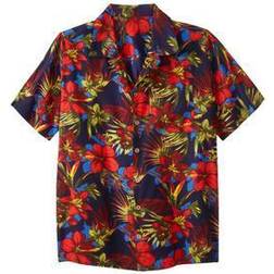 Island Printed Rayon Short-Sleeve Shirt - Red Floral