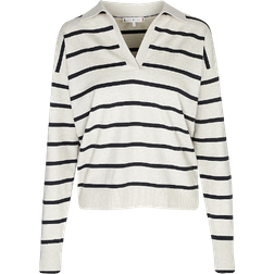 Tommy Hilfiger Stripe Relaxed Fit Polo Jumper - Heathered Oatmilk Desert Sky Stripe