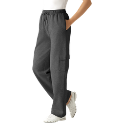 Woman Within Better Fleece Cargo Sweatpant - Heather Charcoal