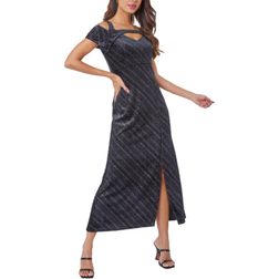 Roman Glitter Velvet Cold Shoulder Maxi Dress - Black