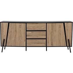 Beliani Commode Métal Noir 2 Portes 3 Tiroirs Effet Bois Clair Buffet