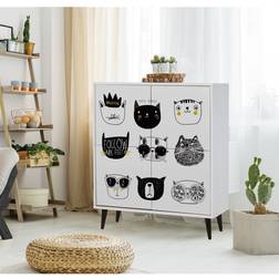 LOTO LIVING Highboard 95x111 Vit/Svart/Gul Förvaringsskåp