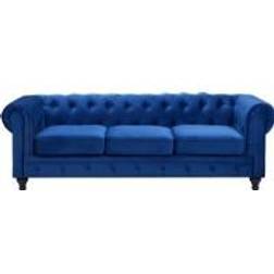 Beliani A 3 Posti In Tessuto Blu Cobalto Con Braccioli Moderno Chesterfield Divano