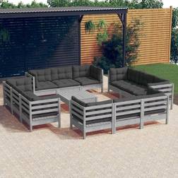 vidaXL 13-tlg Garten-Lounge-Set Mit Anthrazit Kissen Kiefernholz Modell 5 - Grau Lounge-Set