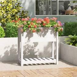 vidaXL white, 82.5 Solid Wood Pine Planter with Shelf Plant Raised Bed