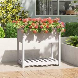 vidaXL white, 82.5 Solid Wood Pine Planter with Shelf Plant Raised Bed