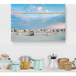 Impression sur bois Chaises de plage sur la plage de la mer du Nord