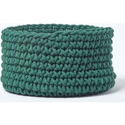 Homescapes Forest Green Cotton Knitted Round Basket