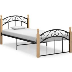 vidaXL Estructura De Cama Metal Y Madera Maciza De Roble 90x200 cm