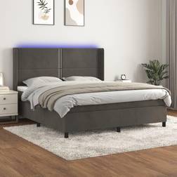 vidaXL Cama Box Spring Colchón Y LED Terciopelo Gris Oscuro 180x200 cm