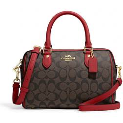 Coach Rowan Satchel In Blocked Signature Canvas - Gold/Brown/Red