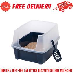 Iris Cat litter box extra large tall open top with shield scoop