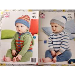 King Cole 5880 4ply Pattern Baby Sweater Hoodie Trousers Hat