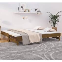 vidaXL Pull-out Day Bed with Mattress Honey Brown 2x100x200 cm Sofa 3 Seater