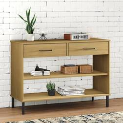 vidaXL Console Cabinet With Metal Legs Brown Solid Wood Pine OSLO Mesa Consola