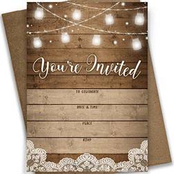 Printed Party Fill-in Invitations and Envelopes Rustic Set of 25