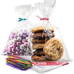 Clear plastic cellophane bags 6x10 200 pack with twist ties candy