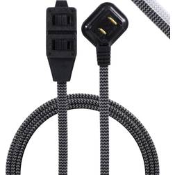 GE 3-Outlet Power Strip with 6 Ft. Braided Extension Cord gray and black