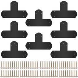 VEVOR Black T Bracket 6'' x 6'' 8 Pcs Powder-Coated T Mending Plate, 16 Gauge Steel T-Shaped Tie Flat Connector with Screws Set