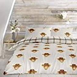Fusion Highland Cow Tartan Check Duvet Cover Grey, Beige, Brown, Yellow