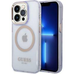 Guess hülle für iphone 14 pro gold buttons & camera magsafe -durchscheinend lila