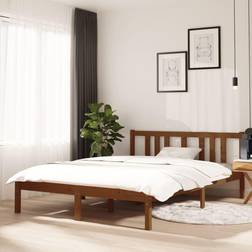 vidaXL Estructura De Cama Doble Madera Maciza Marrón Miel 135x190 cm