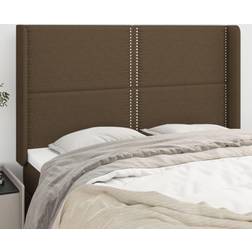 vidaXL avec Oreilles Meuble de Chambre à Coucher Accessoire de Lit Double Tête de Cadre de Lit Marron Foncé 147x16x118/128 cm Tissu Tête de lit