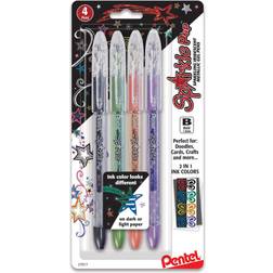 Pentel sparkle pop metallic gel 1.0mm 4/pkg-black, green, orange, purple