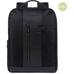 Piquadro Brief 2 Laptoprucksack 15,6" aus rezykliertem Stoff mit iPad Schwarz