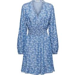 EDC by Esprit Floral Print Denim Mini Dress - Blue Medium Washed