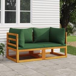 vidaXL Canapés d'Angle Sectionnels et Coussins 2 pcs Sièges avec Dossier, Meubles de Jardin Arrière-cour Terrasse Patio, Verts Bois Acacia Canapé Modulaire