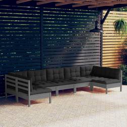 vidaXL 7-tlg Garten-Lounge-Set Mit Kissen Grau Kiefer Massivholz Lounge-Set