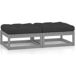 vidaXL Gartenhocker Mit Kissen 2 Stk Massivholz Kiefer - Grau