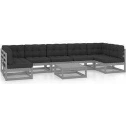 vidaXL 8-tlg Garten-Lounge-Set Mit Kissen Grau Massivholz Kiefer Lounge-Set
